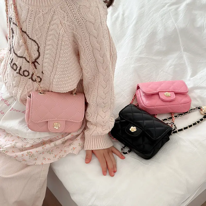 Pink Quilted Crossbody Bag with Gold Chain - Image 8