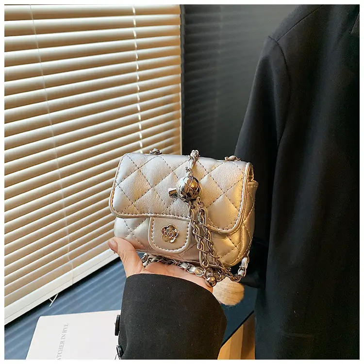 Pink Quilted Crossbody Bag with Gold Chain — feature 27
