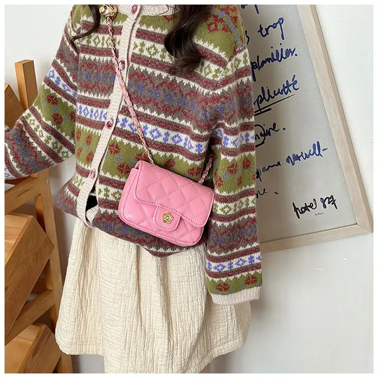 Pink Quilted Crossbody Bag with Gold Chain — feature 7