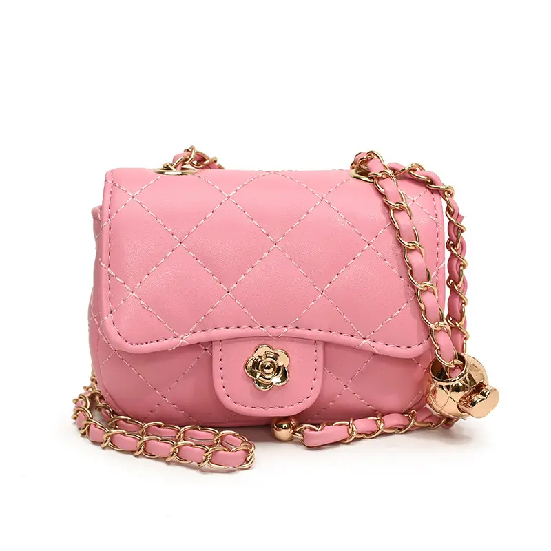Pink Quilted Crossbody Bag with Gold Chain - Image 3