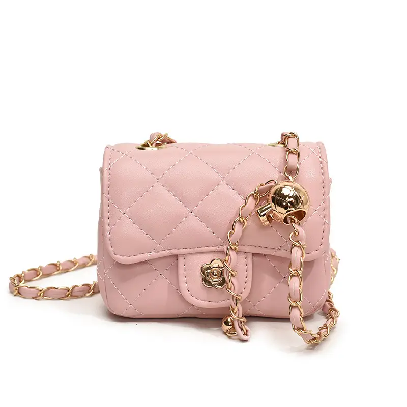 Pink Quilted Crossbody Bag with Gold Chain - Image 4
