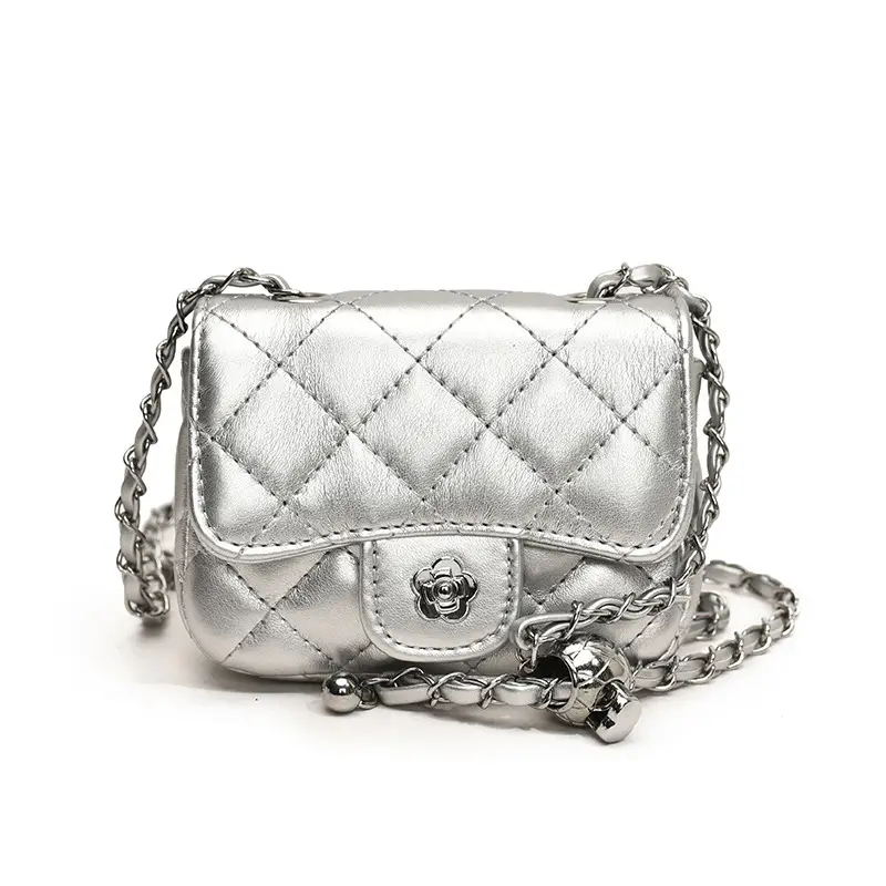 Pink Quilted Crossbody Bag with Gold Chain - Image 5