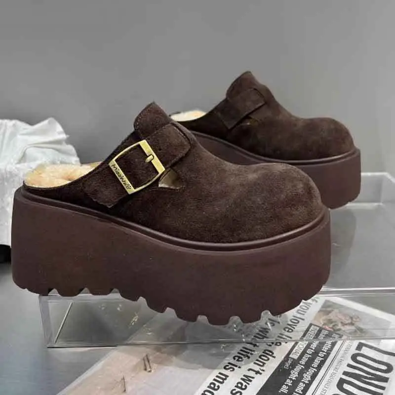 Women's Fleece Lined Baotou Slippers Brown 2024