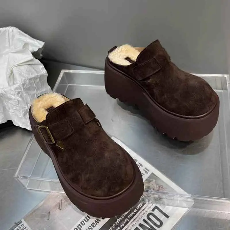 Women's Fleece Lined Baotou Slippers Brown 2024