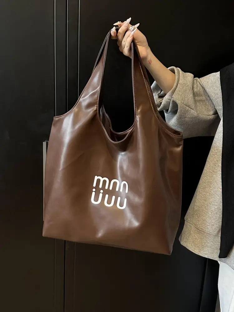 Ins Style White Leather Tote Bag with Letter Print - Image 5