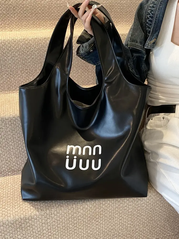 Ins Style White Leather Tote Bag with Letter Print - Image 6