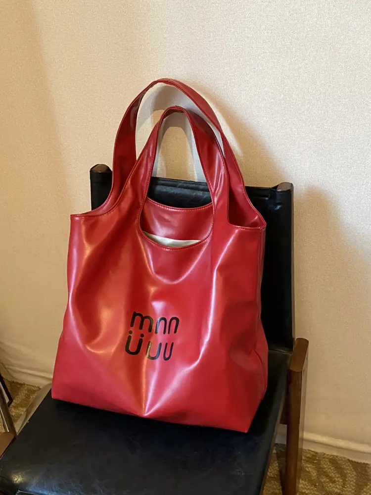 Ins Style White Leather Tote Bag with Letter Print - Image 7