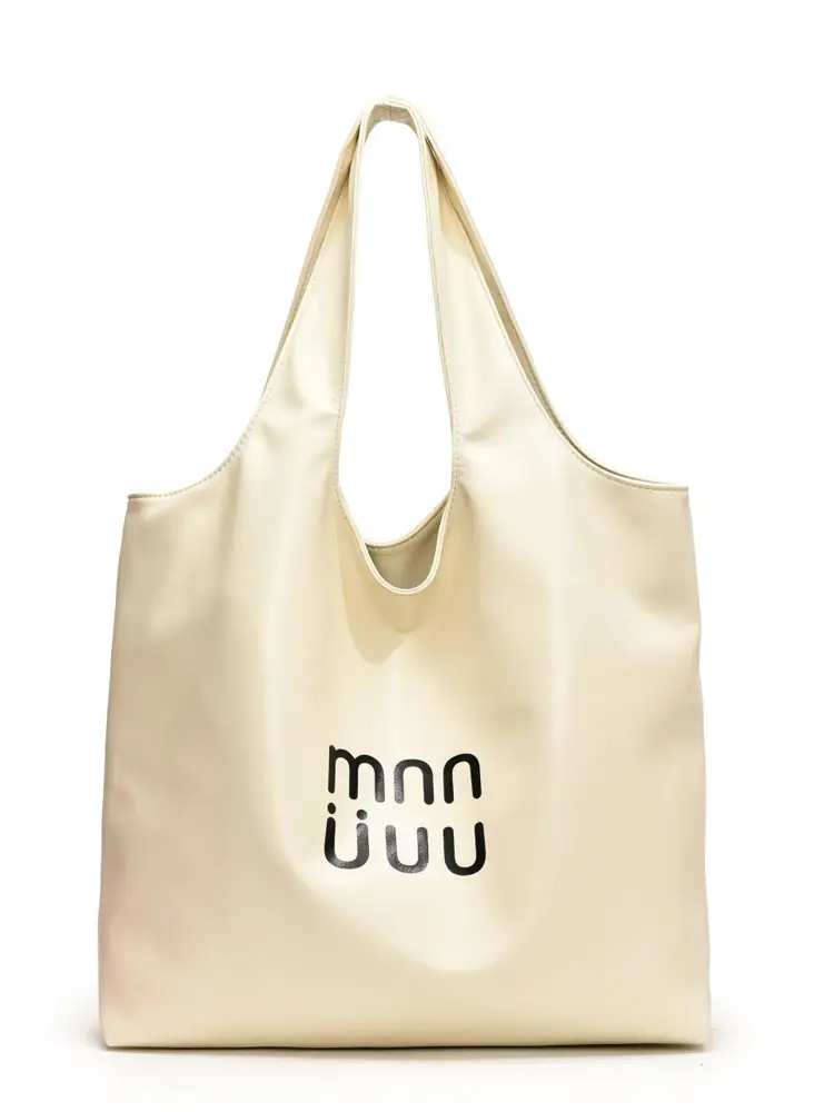 Ins Style White Leather Tote Bag with Letter Print - Image 9