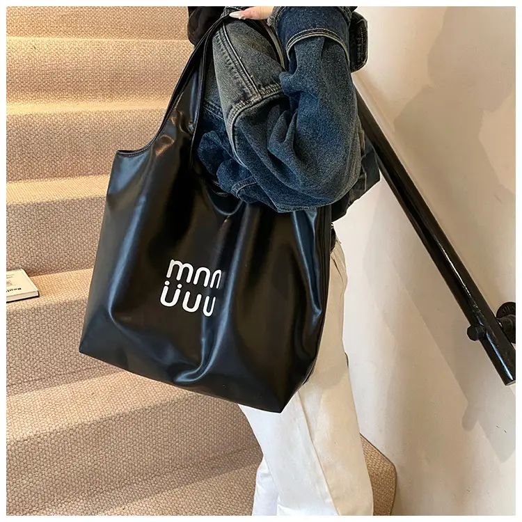 Ins Style White Leather Tote Bag with Letter Print — feature 20