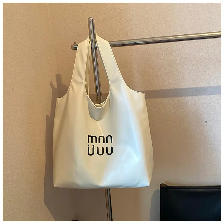 Ins Style White Leather Tote Bag with Letter Print — feature 23
