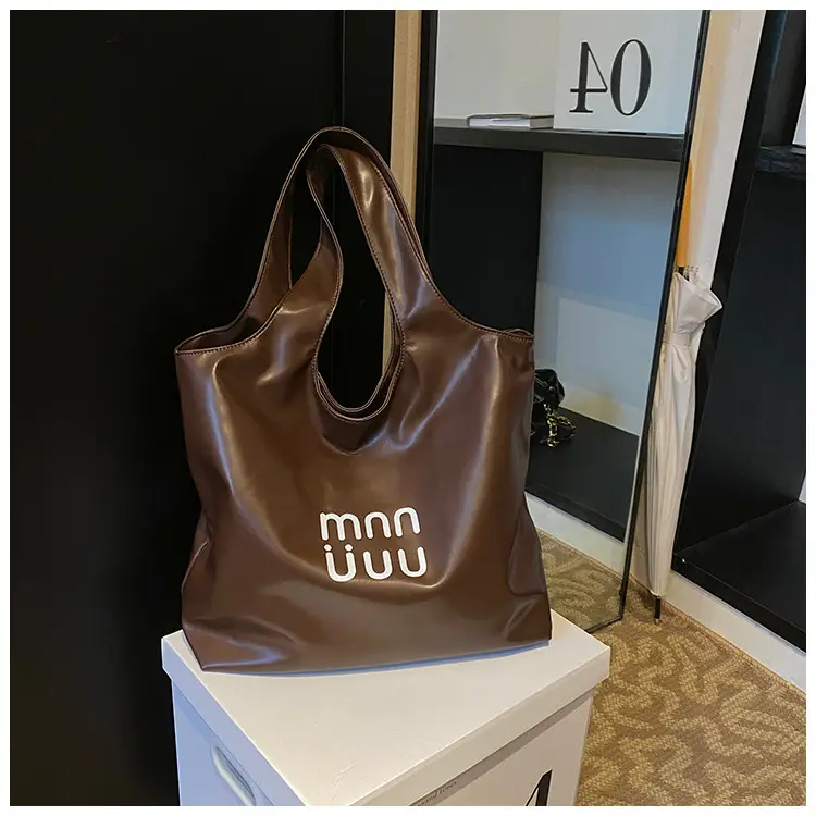 Ins Style White Leather Tote Bag with Letter Print — feature 25