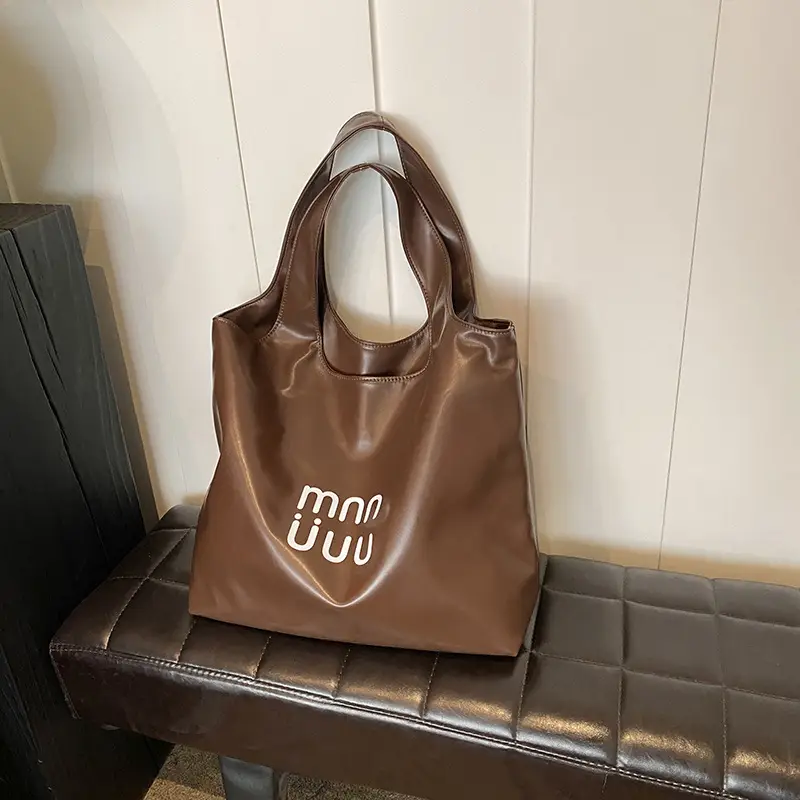 Ins Style White Leather Tote Bag with Letter Print - Image 3