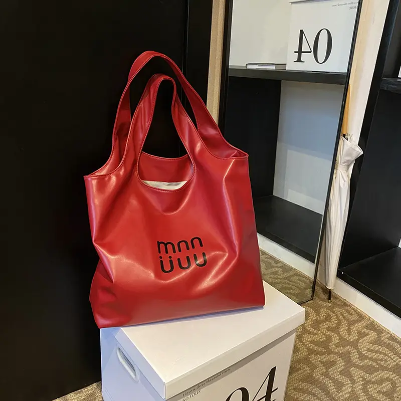 Ins Style White Leather Tote Bag with Letter Print - Image 4