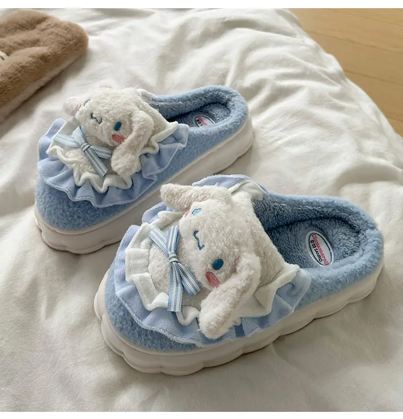 Cartoon Cotton Shoes Kuromi Sanrio Genuine Cotton Slippers Winter Women's Indoor Plush Furry Shoes Home Use Plush — feature 10