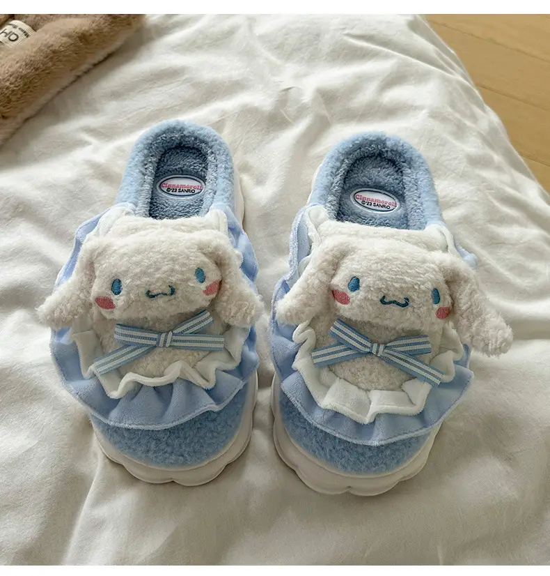 Cartoon Cotton Shoes Kuromi Sanrio Genuine Cotton Slippers Winter Women's Indoor Plush Furry Shoes Home Use Plush — feature 11