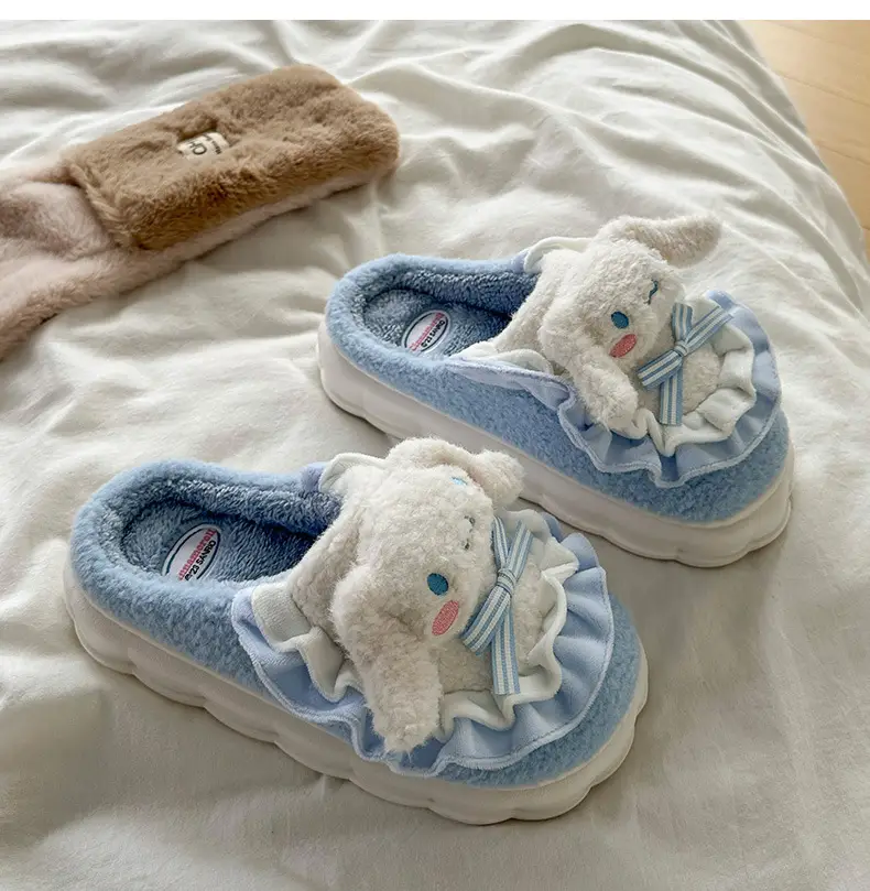 Cartoon Cotton Shoes Kuromi Sanrio Genuine Cotton Slippers Winter Women's Indoor Plush Furry Shoes Home Use Plush — feature 12