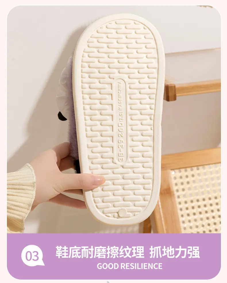 Cartoon Cotton Shoes Kuromi Sanrio Genuine Cotton Slippers Winter Women's Indoor Plush Furry Shoes Home Use Plush — feature 20