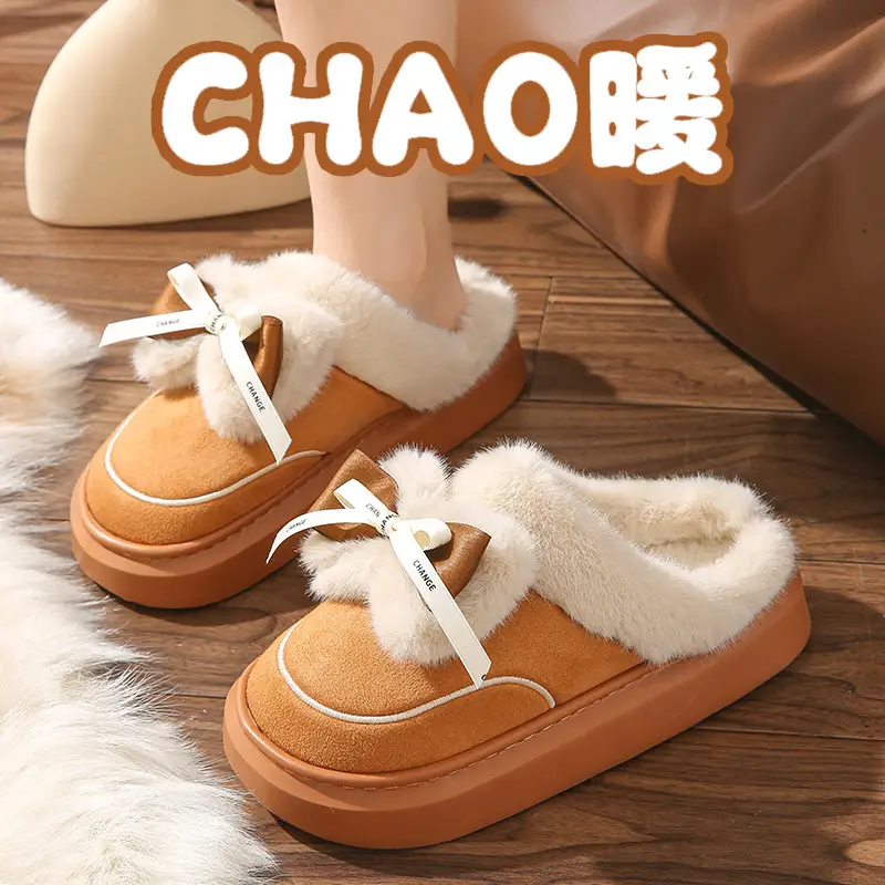 Warm Thickened Bow Cotton Slippers Women's Cute Mao Mao Slippers Home Slippers Relaxed Princess at large - Image 9