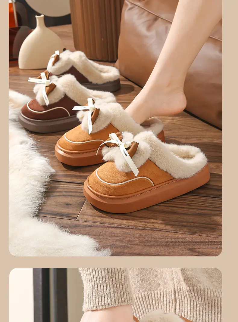 Warm Thickened Bow Cotton Slippers Women's Cute Mao Mao Slippers Home Slippers Relaxed Princess at large — feature 12