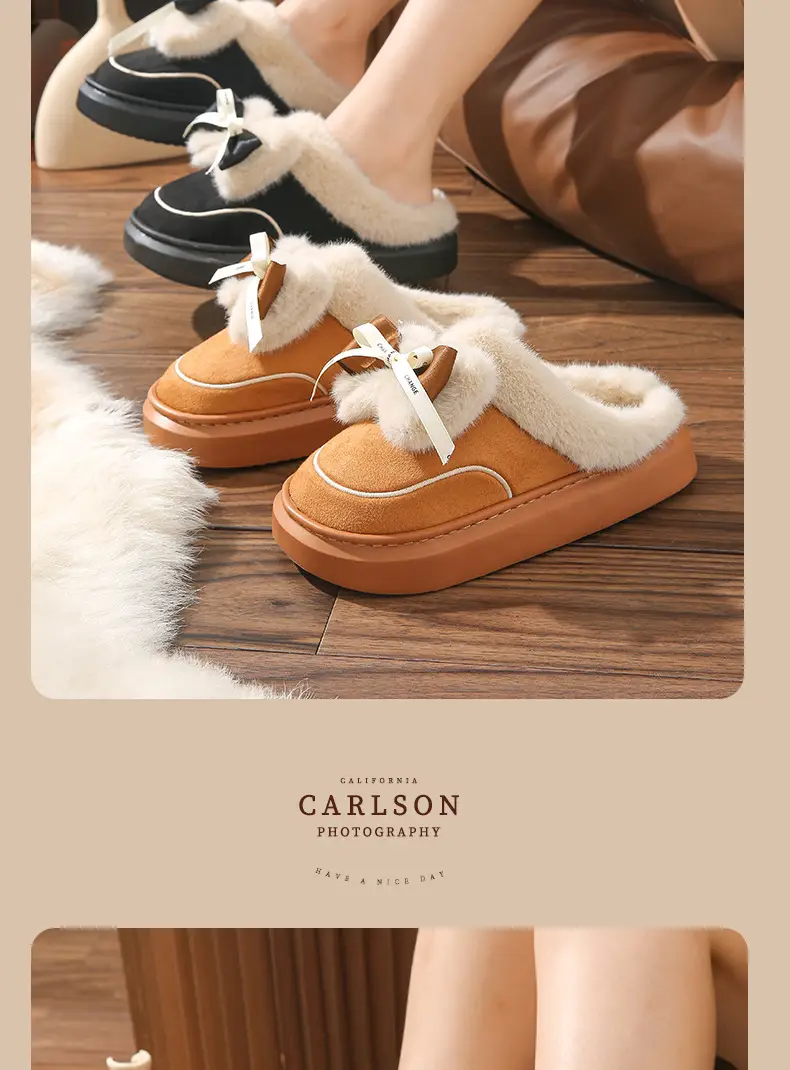 Warm Thickened Bow Cotton Slippers Women's Cute Mao Mao Slippers Home Slippers Relaxed Princess at large — feature 14