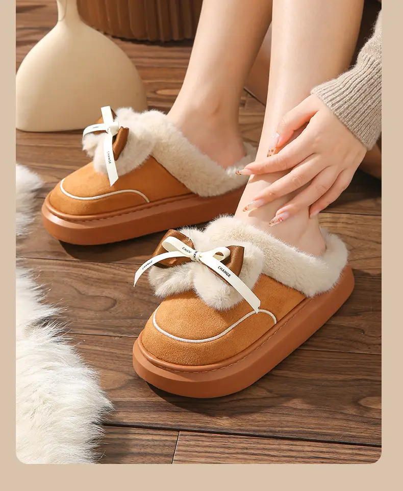 Warm Thickened Bow Cotton Slippers Women's Cute Mao Mao Slippers Home Slippers Relaxed Princess at large — feature 15