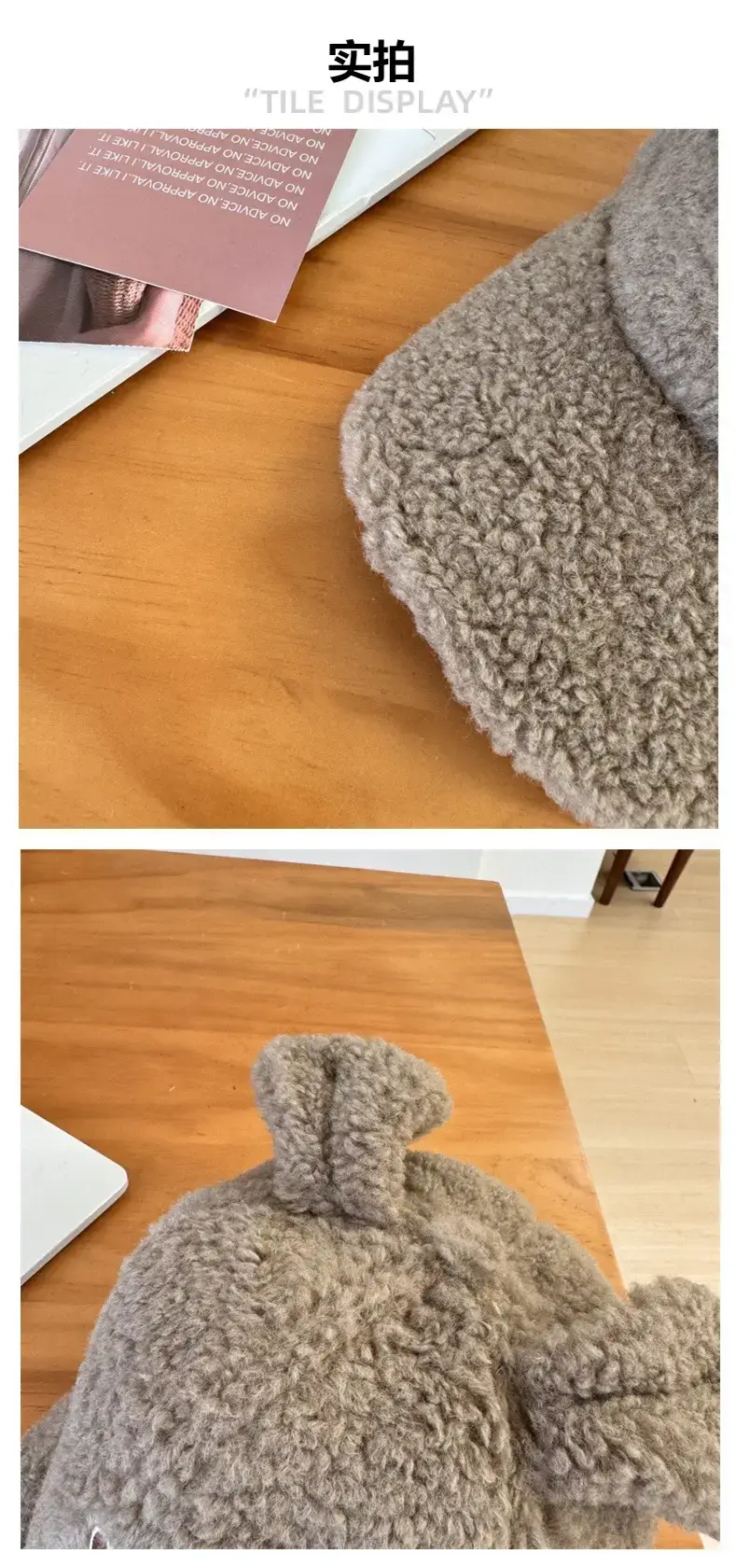 Cute Rabbit Ears Warm Cashmere Cap Brown Pink — feature 5