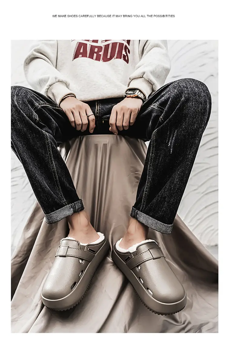 Men's Waterproof Fleece Lined Slippers Brown — feature 18