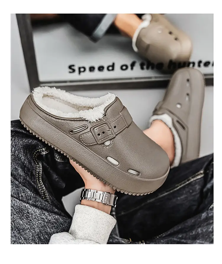 Men's Waterproof Fleece Lined Slippers Brown — feature 19