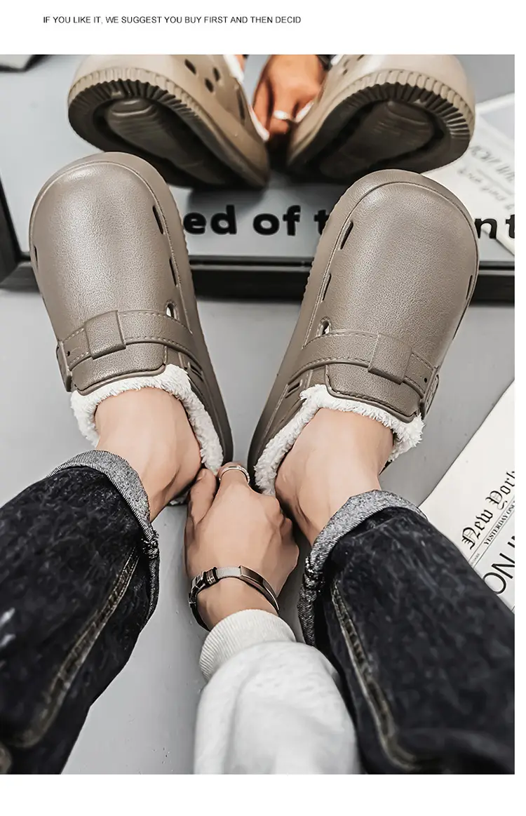Men's Waterproof Fleece Lined Slippers Brown — feature 20