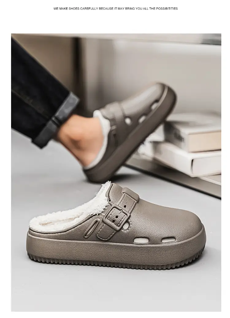 Men's Waterproof Fleece Lined Slippers Brown — feature 21