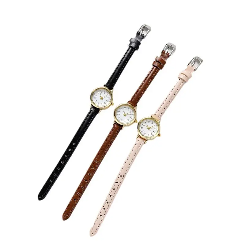 Women's Pink Leather Strap Quartz Watch with Gold Dial - Image 9