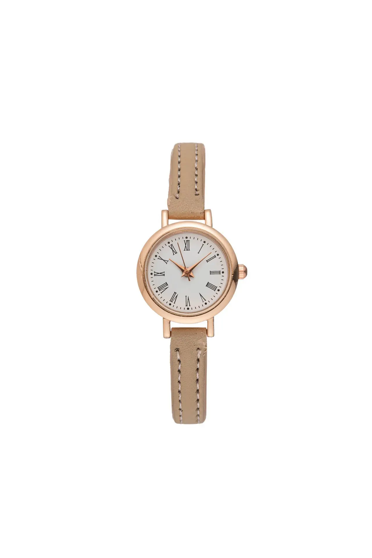 Women's Pink Leather Strap Quartz Watch with Gold Dial - Image 4