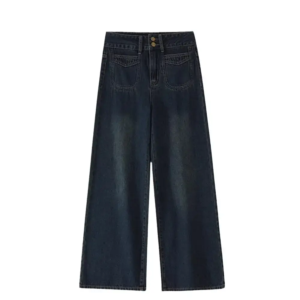American Retro Dark Blue Wide Leg Jeans 2025