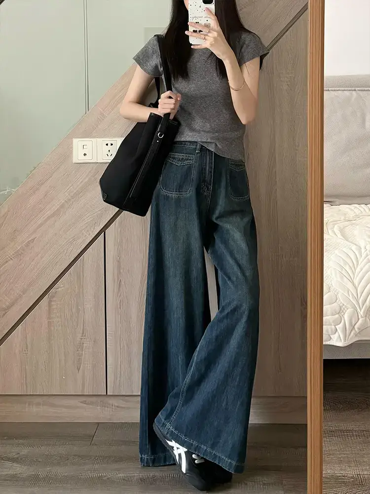 American Retro Dark Blue Wide Leg Jeans 2025 — feature 2