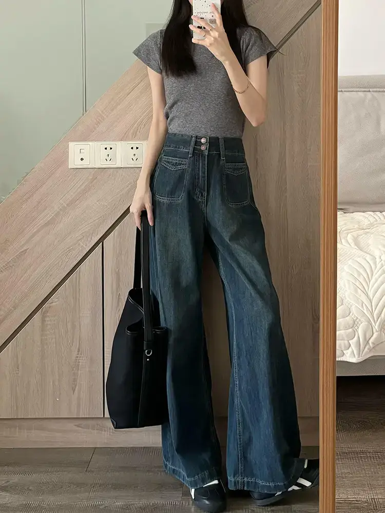 American Retro Dark Blue Wide Leg Jeans 2025 — feature 5