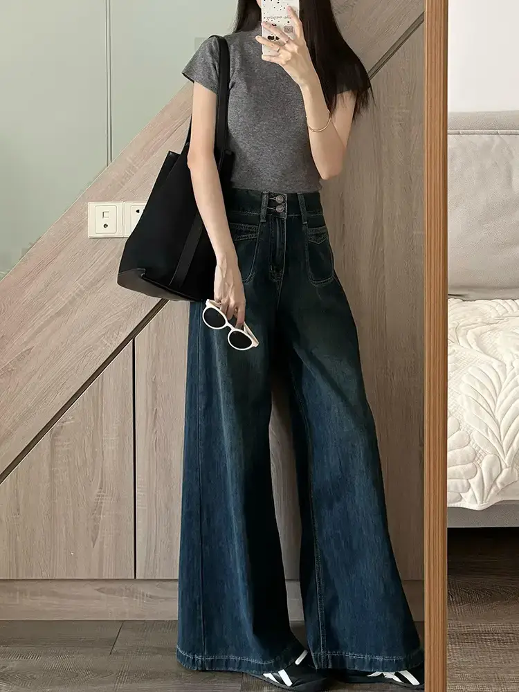 American Retro Dark Blue Wide Leg Jeans 2025 — feature 6