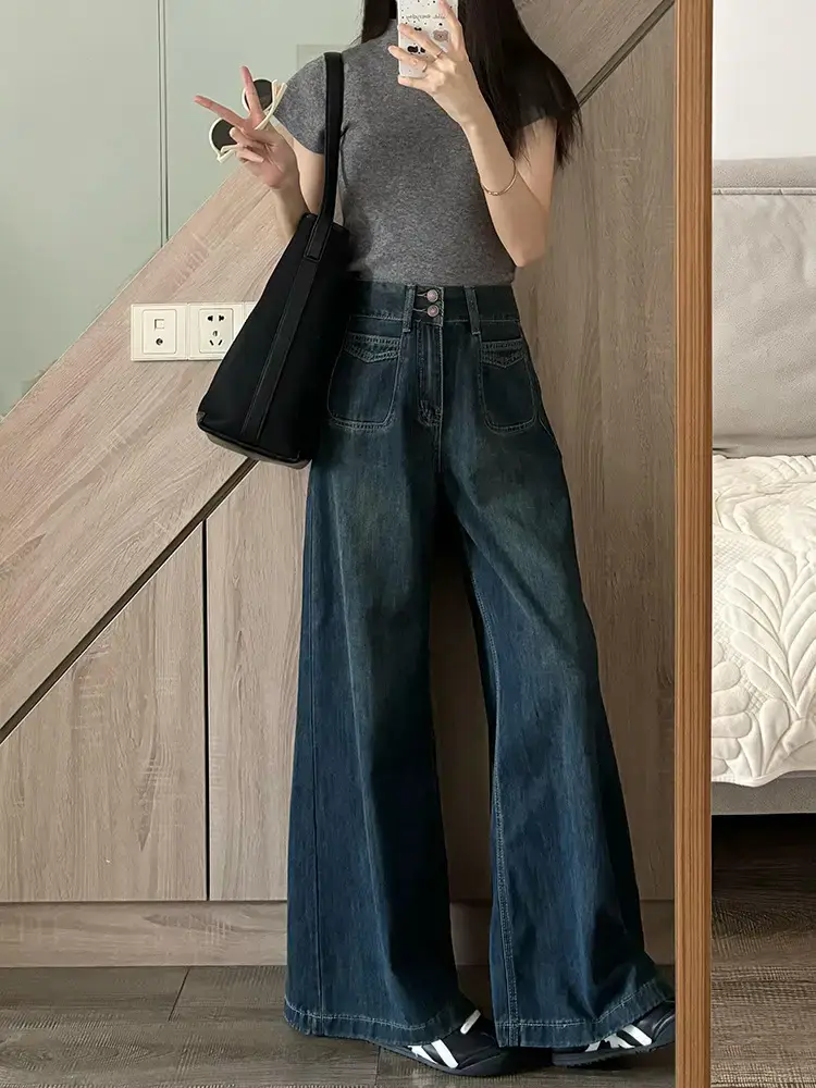 American Retro Dark Blue Wide Leg Jeans 2025 — feature 7