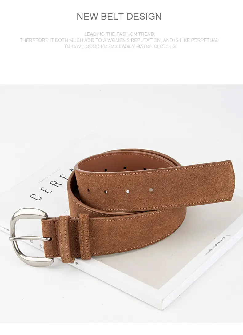 Retro Women's Frosted Leather Belt Coffee Color — feature 10