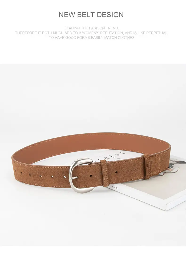 Retro Women's Frosted Leather Belt Coffee Color — feature 11