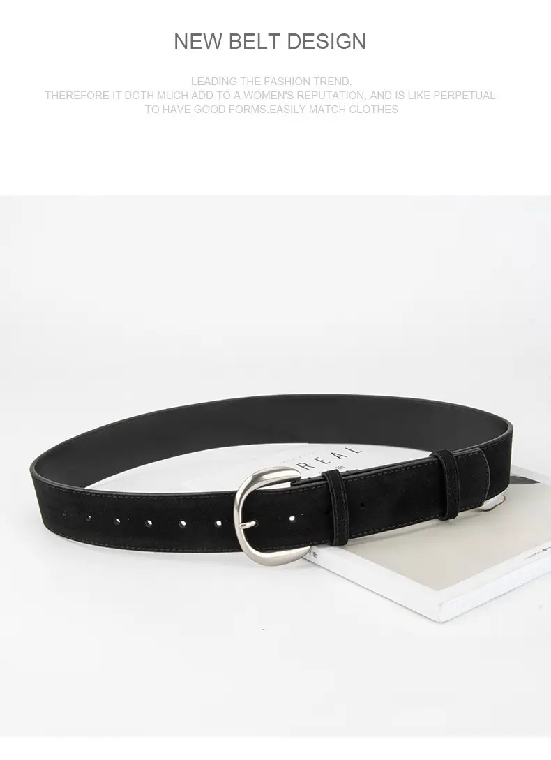 Retro Women's Frosted Leather Belt Coffee Color — feature 12