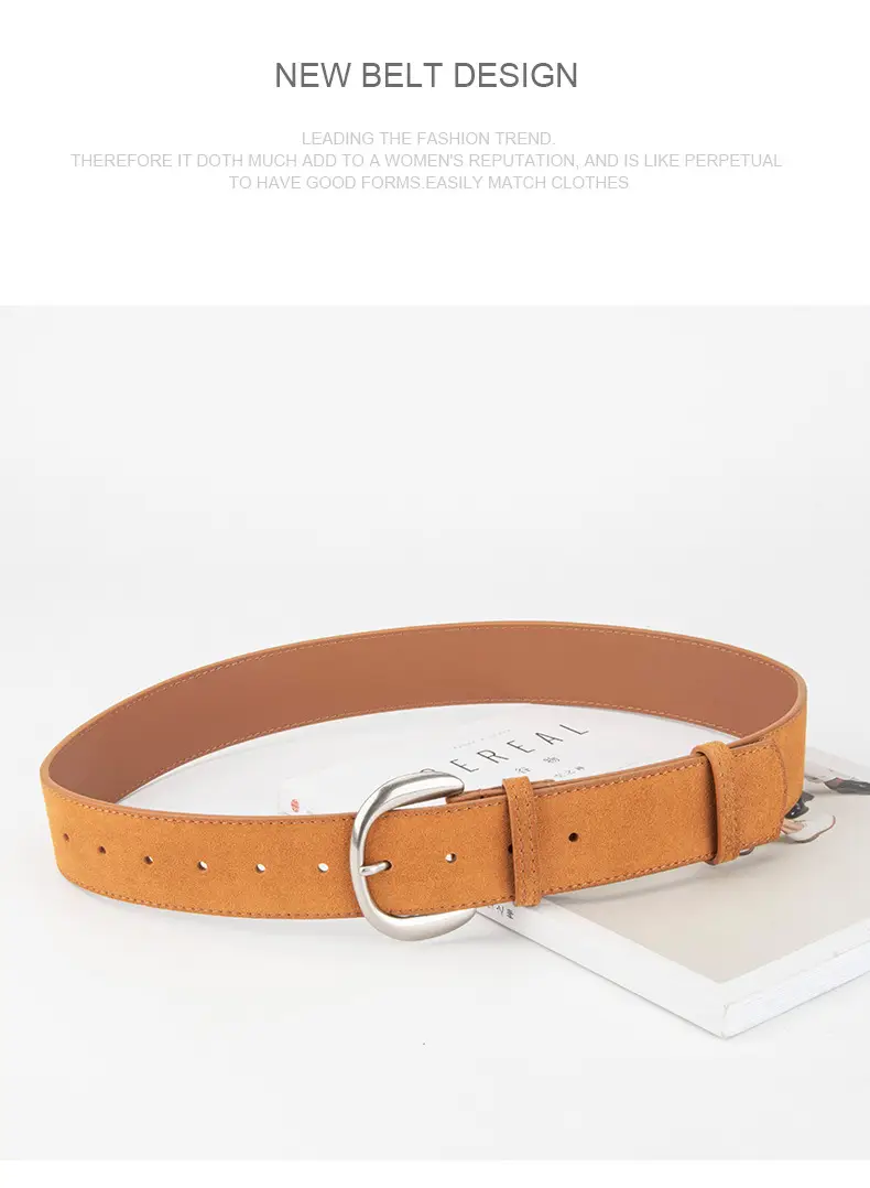 Retro Women's Frosted Leather Belt Coffee Color — feature 13