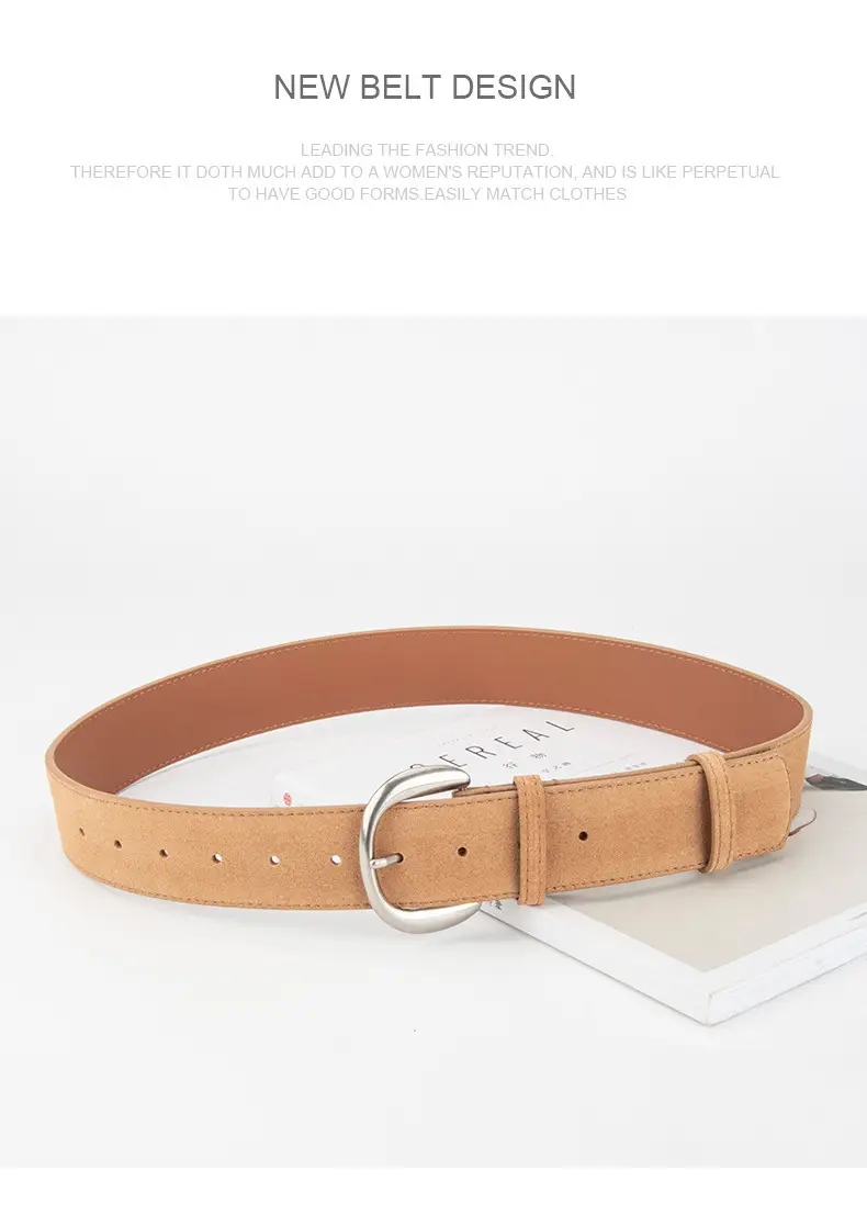 Retro Women's Frosted Leather Belt Coffee Color — feature 14