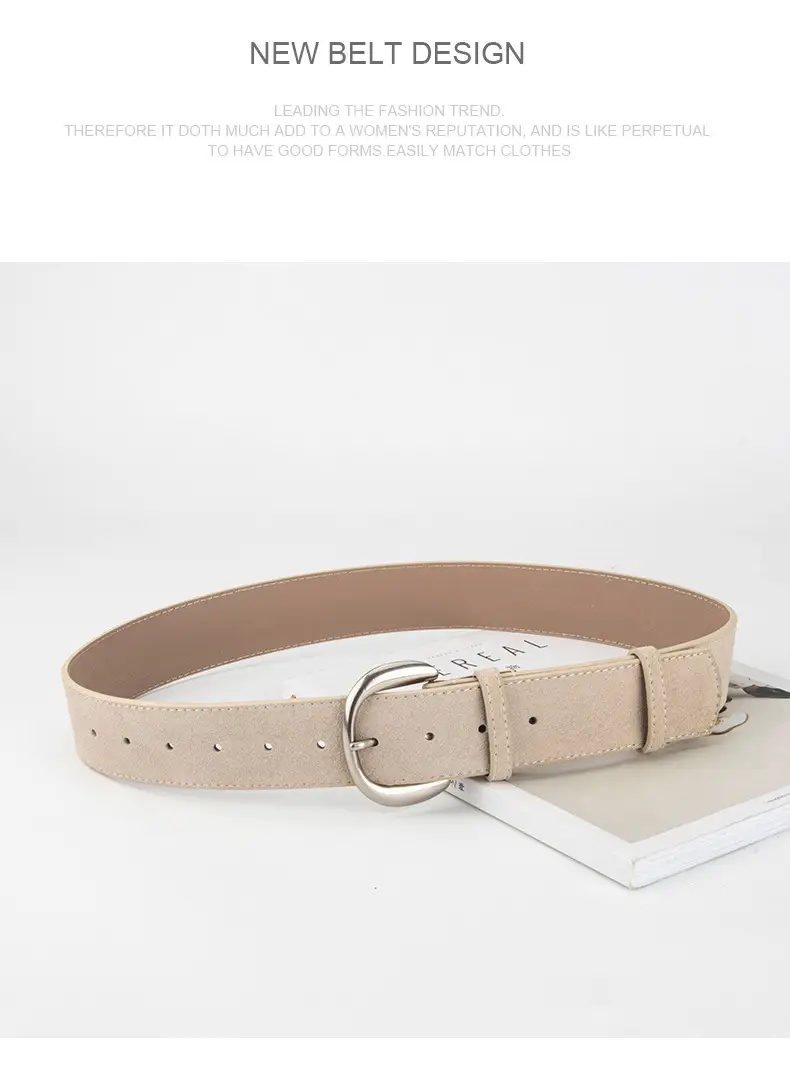 Retro Women's Frosted Leather Belt Coffee Color — feature 15