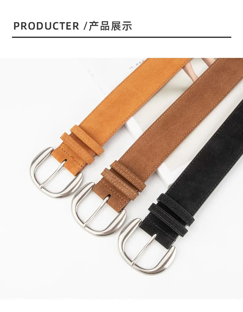 Retro Women's Frosted Leather Belt Coffee Color — feature 9