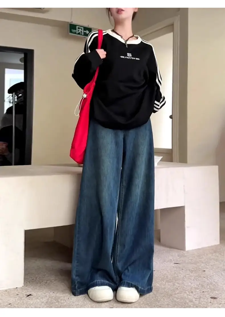 Women's Dark Blue Wide Leg Jeans Pear Shaped Body — feature 11