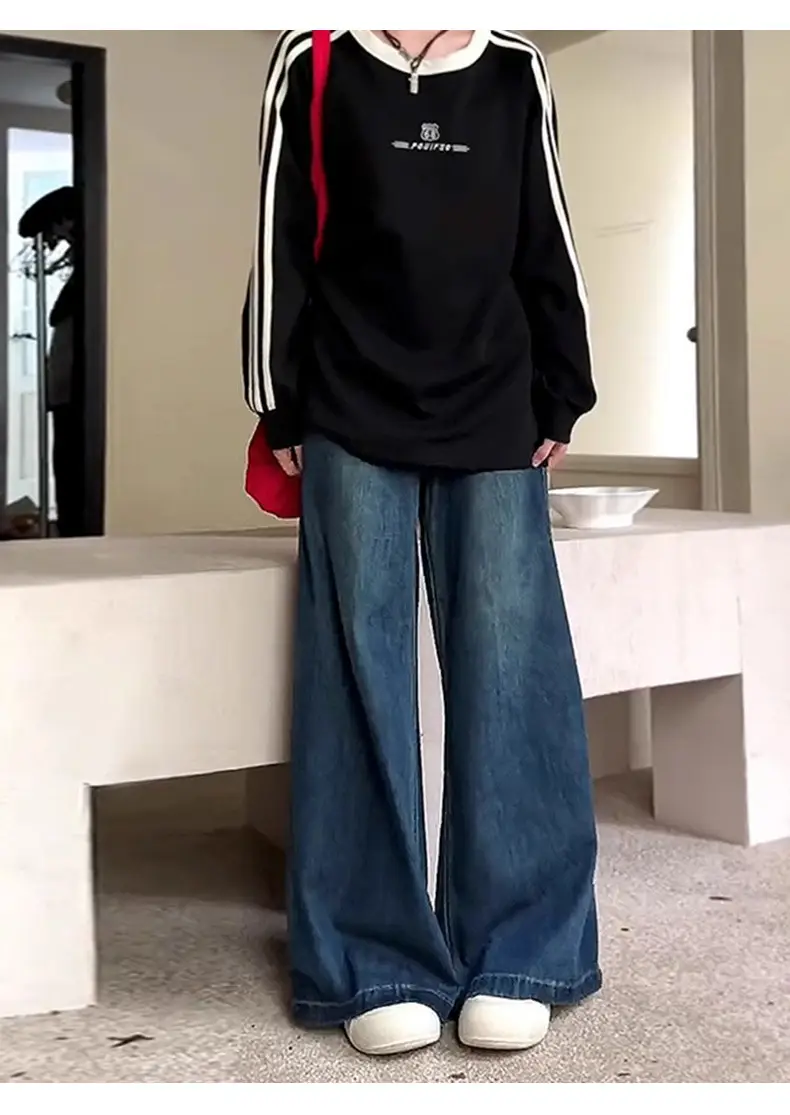 Women's Dark Blue Wide Leg Jeans Pear Shaped Body — feature 12