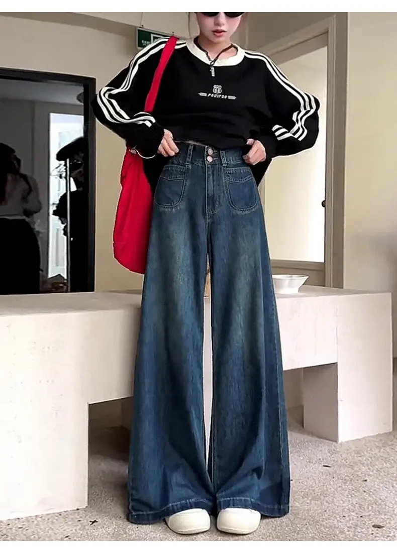 Women's Dark Blue Wide Leg Jeans Pear Shaped Body — feature 13