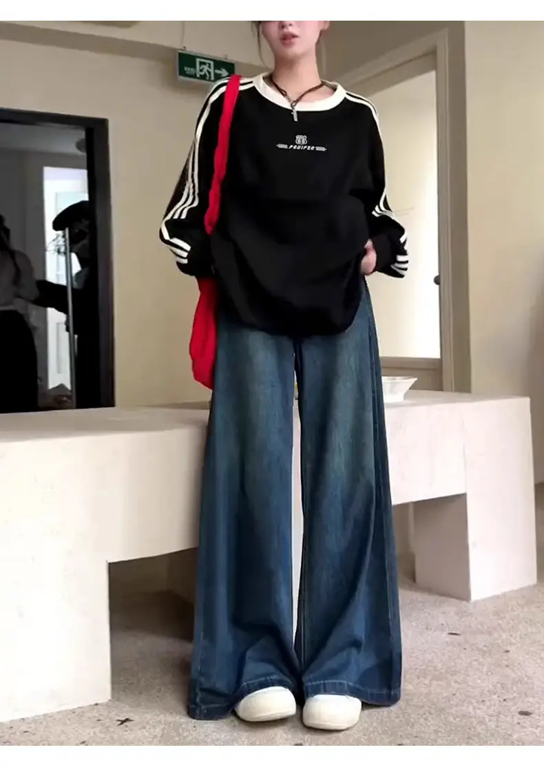Women's Dark Blue Wide Leg Jeans Pear Shaped Body — feature 14