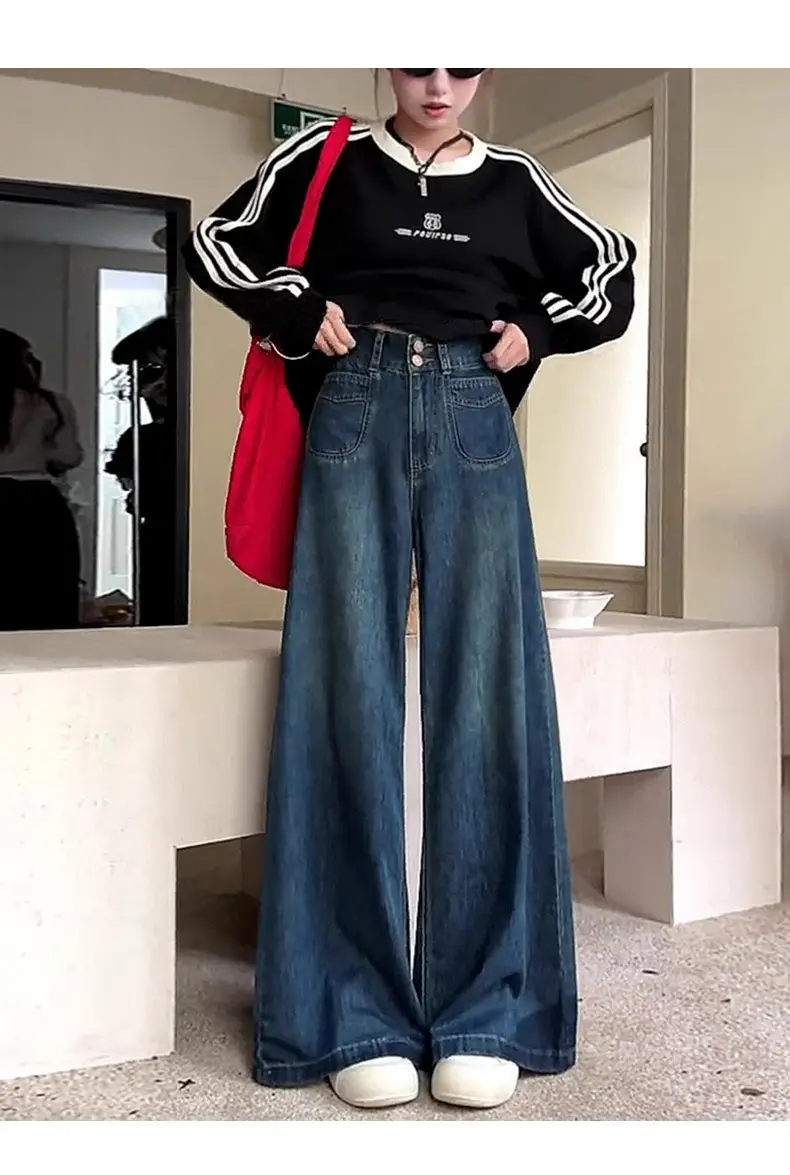 Women's Dark Blue Wide Leg Jeans Pear Shaped Body — feature 2