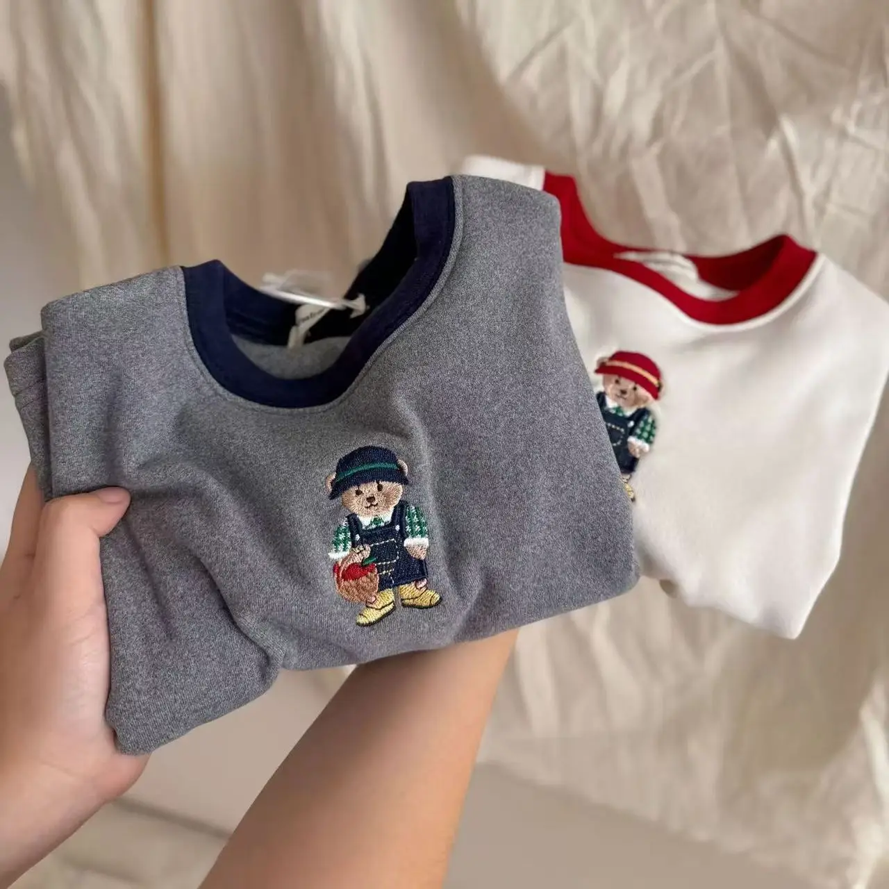 New Kids Winter Base T-Shirt Bear Embroidered Long Sleeve - Image 3